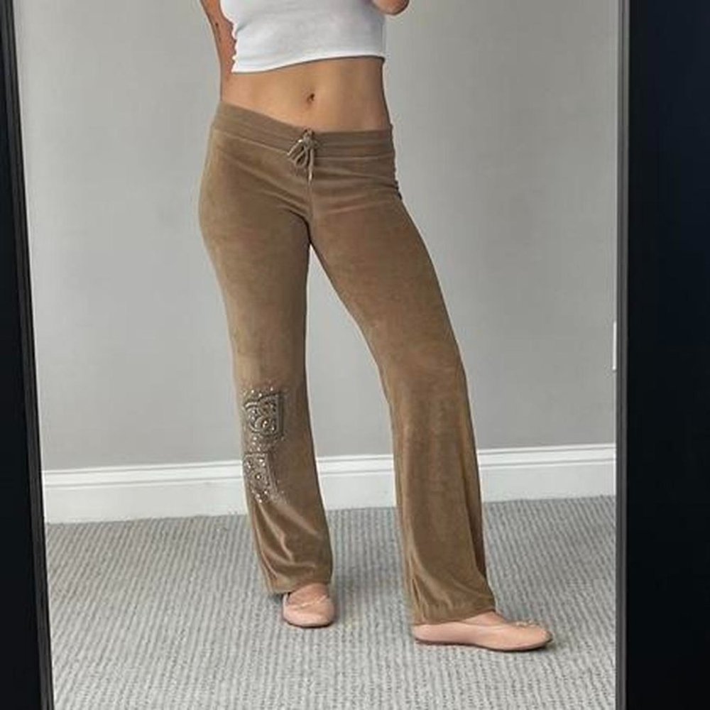 Bcbg y2k brown velour sparkly track pants